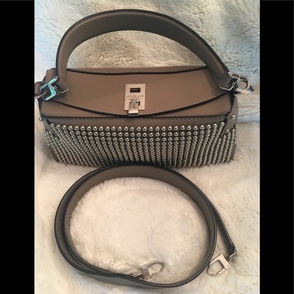 Luxury Michel Kors Taupe Miranda Studded French Calf Leather bag Like New - Picture 9 of 12